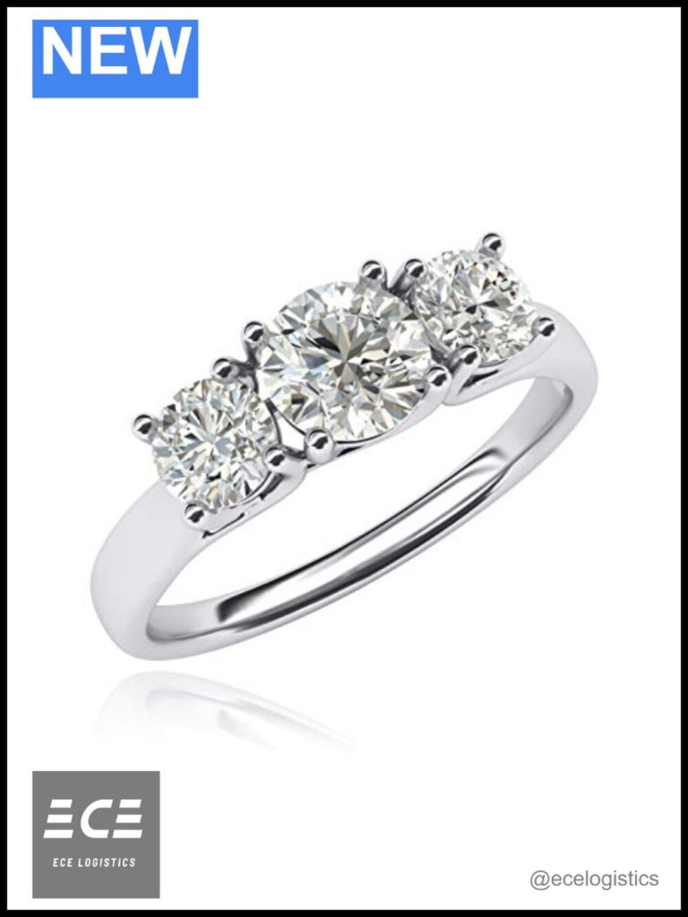 10K White Gold 2ctw Simulated Diamond 3-Stone Engagement Ring